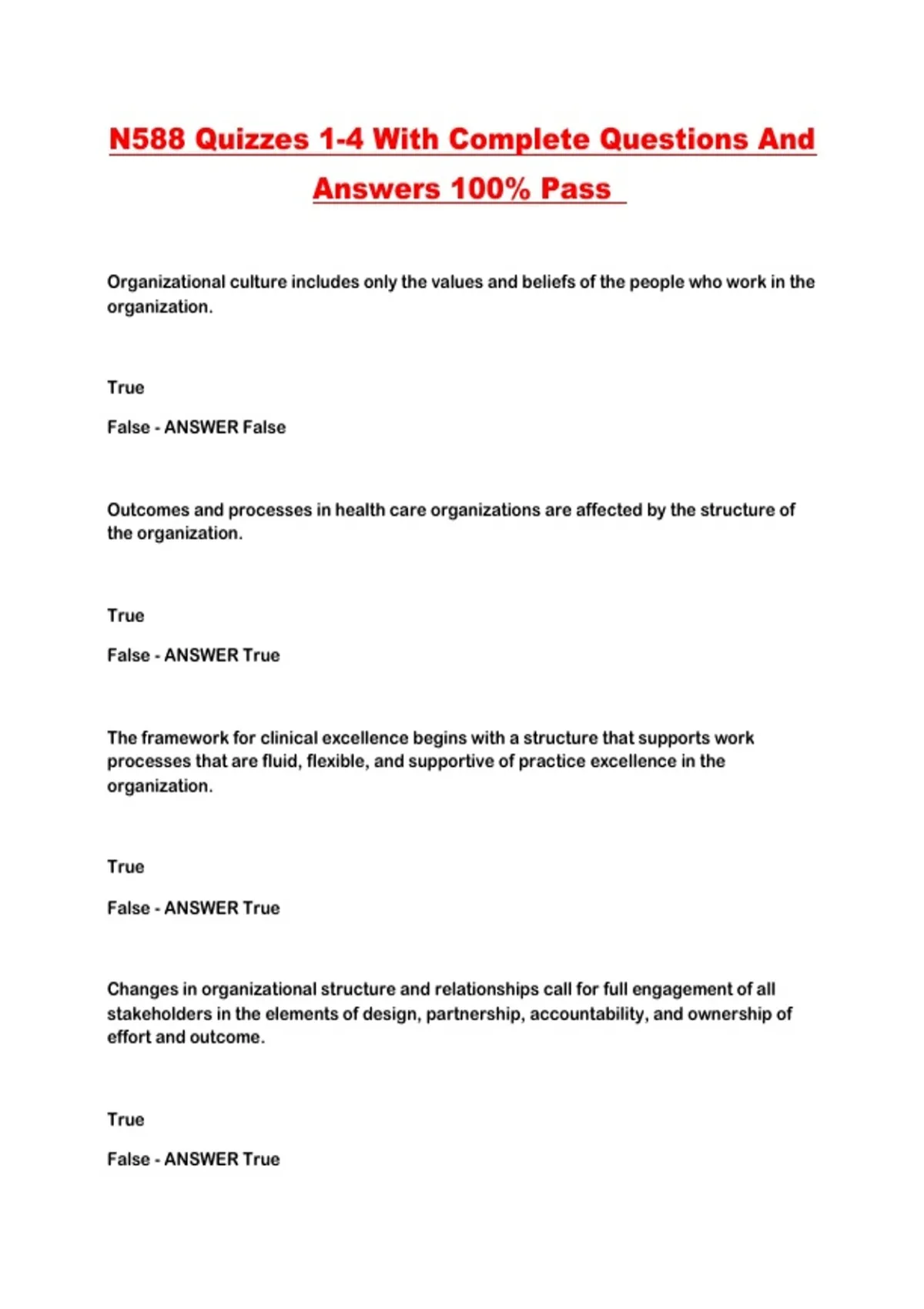 N588ls N588 Quizzes 1-4 With Complete Questions And Answers 100% Pass - N588 ...