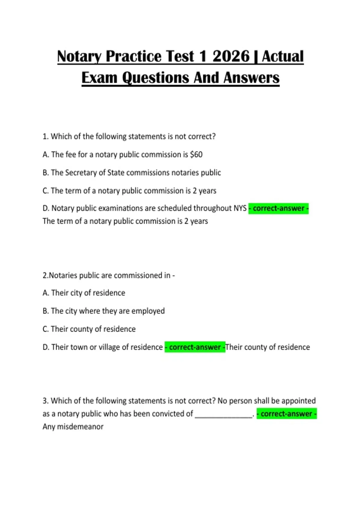 Notary Practice Test 1 2026 | Actual Exam Questions And Answers ...