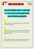 NY STATE &lpar;MORTUARY&rpar; LAW EXAM &num;1 - &num;4 ACTUAL 2026 QUESTIONS AND VERIFIED ANSWERS
