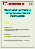 TEXAS FUNERAL LAW EXAM FRI 5- 7 ACTUAL 2026 QUESTIONS AND VERIFIED ANSWERS