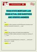 FULL SET EXAMS&colon;&colon;&colon; TEXAS FUNERAL&sol;MORTUARY LAW ACTUAL 2026 Q&A 100&percnt; PASS