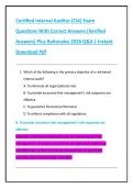 Bundle for Certified Internal Auditor &lpar;CIA&rpar; Exam Questions With Correct Answers &lpar;Verified Answers&rpar; Plus Rationales 2026 Q&A &vert; Instant Download Pdf