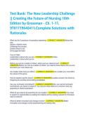 Test Bank for The New Leadership Challenge&colon; Creating the Future of Nursing 10th Edition Grossman &vert; Chapters 1-11 &vert; ISBN&colon; 9781719640411 &vert; Complete Questions & Rationales