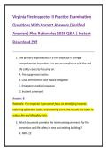 Virginia Fire Inspector II Practice Examination  Questions With Correct Answers &lpar;Verified  Answers&rpar; Plus Rationales 2026 Q&A &vert; Instant  Download Pdf 