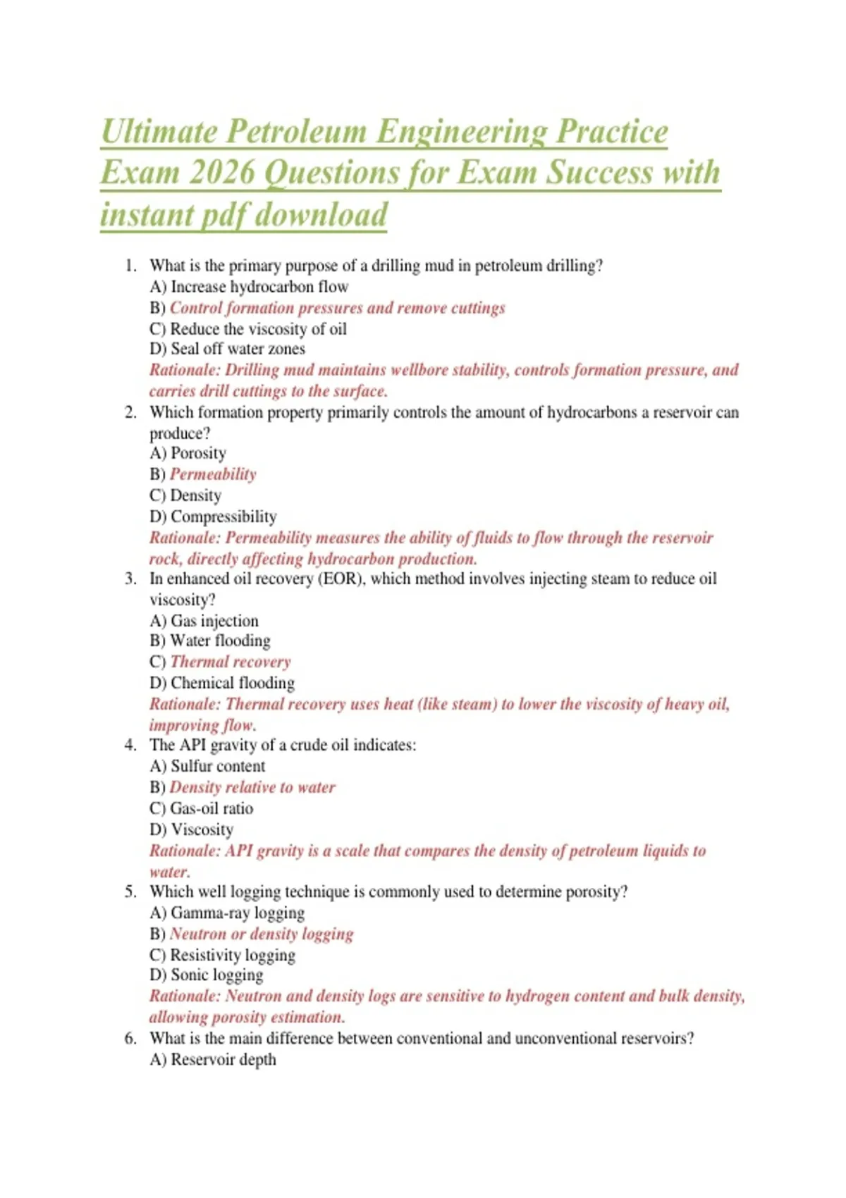 Ultimate Petroleum Engineering Practice Exam 2026 Questions for Exam Success with instant pdf ...