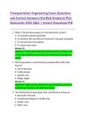 Transportation Engineering Exam Questions  and Correct Answers &lpar;Verified Answers&rpar; Plus  Rationales 2026 Q&A &vert; Instant Download Pdf  