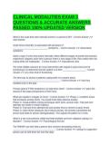 CLINICAL MODALITIES EXAM 3 QUESTIONS & ACCURATE ANSWERS PASSED 100&percnt; UPDATED VERSION