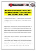 Nursing Jurisprudence and Ethics for Texas Nurses Exam Questions and Answers 100&percnt; PASS