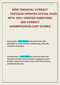 WISE Financial Literacy Test 2026 Exam Questions & Answers PDF &vert; 100&percnt; Verified