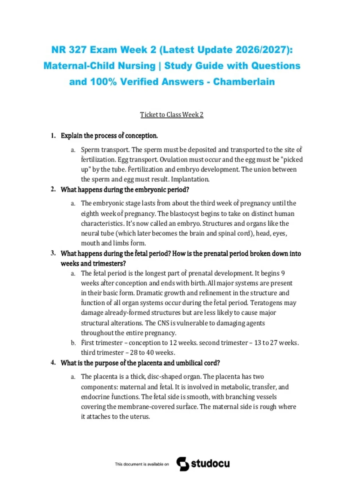 NR 327 Maternal-Child Nursing Exam Week 2, 2026–2027 – Study Guide with ...