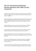 AP U&period;S&period; Government Final Exam Review Questions with 100- Correct Answers
