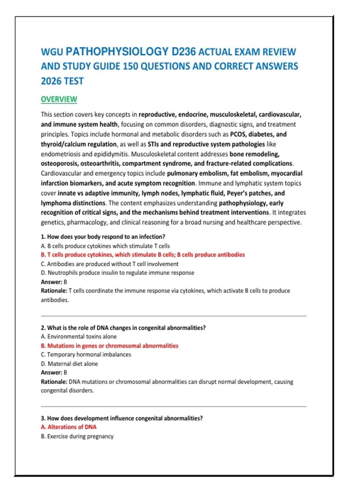 WGU PATHOPHYSIOLOGY D236 ACTUAL EXAM REVIEW AND STUDY GUIDE 150 ...