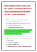 Virginia Commercial Driver&rsquo;s License &lpar;CDL&rpar;  Class B Practice Exam Questions With Correct  Answers &lpar;Verified Answers&rpar; Plus Rationales  2026 Q&A &vert; Instant Download Pdf