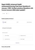 Regis NU650&colon; Advanced Health Assessment&sol;Nursing Final Exam Questions & Answers &vert; 100&percnt; Verified solutions &vert;Questions with Correct Answers 2026 latest update&excl;&excl;