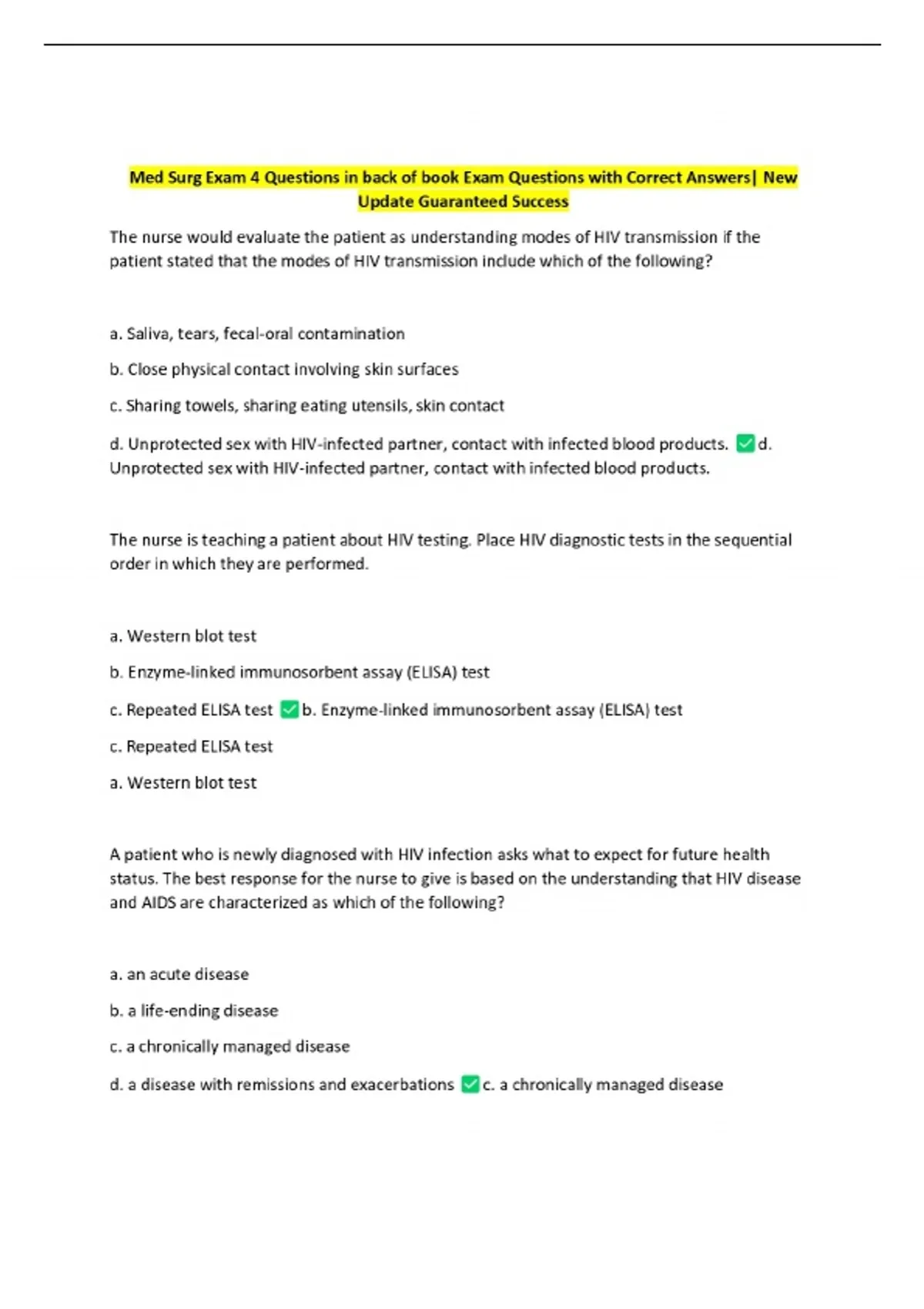 Med Surg Exam 4 Questions in back of book Exam Questions with Correct ...