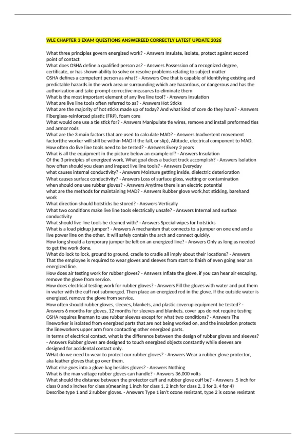 WLE CHAPTER 3 EXAM QUESTIONS ANSWEREED CORRECTLY LATEST UPDATE 2026 ...