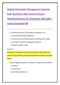 Virginia Stormwater Management Inspector  Exam Questions With Correct Answers  &lpar;Verified Answers&rpar; Plus Rationales 2026 Q&A &vert;  Instant Download Pdf