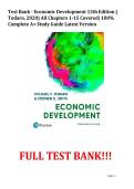 Test Bank - Economic Development 13th Edition &lpar; Todaro&comma; 2020&rpar; All Chapters 1-15 Covered&vert; 100&percnt; Complete A&plus; Study Guide Latest Version