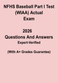 NFHS Baseball Part I Test 2026 &ndash; WIAA Actual Exam Questions with 100&percnt; Correct Answers PDF