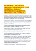 MN PROPERTY & CASUALTY INSURANCE&comma; MN INSURANCE EXAM PROPERTY & CASUALTY COMPREHENSIVE QUESTIONS ANSWERED 100&percnt; CORRECTLY