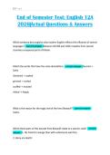 End of Semester Test&colon; English 12A 2026&vert;Actual Questions & Answers