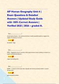 AP Human Geography Unit 6 &vert; Exam Questions & Detailed Answers &vert; Updated Study Guide with 100&percnt; Correct Answers &vert; Verified 2025 &vert; 2026 &ndash; graded A&period;     