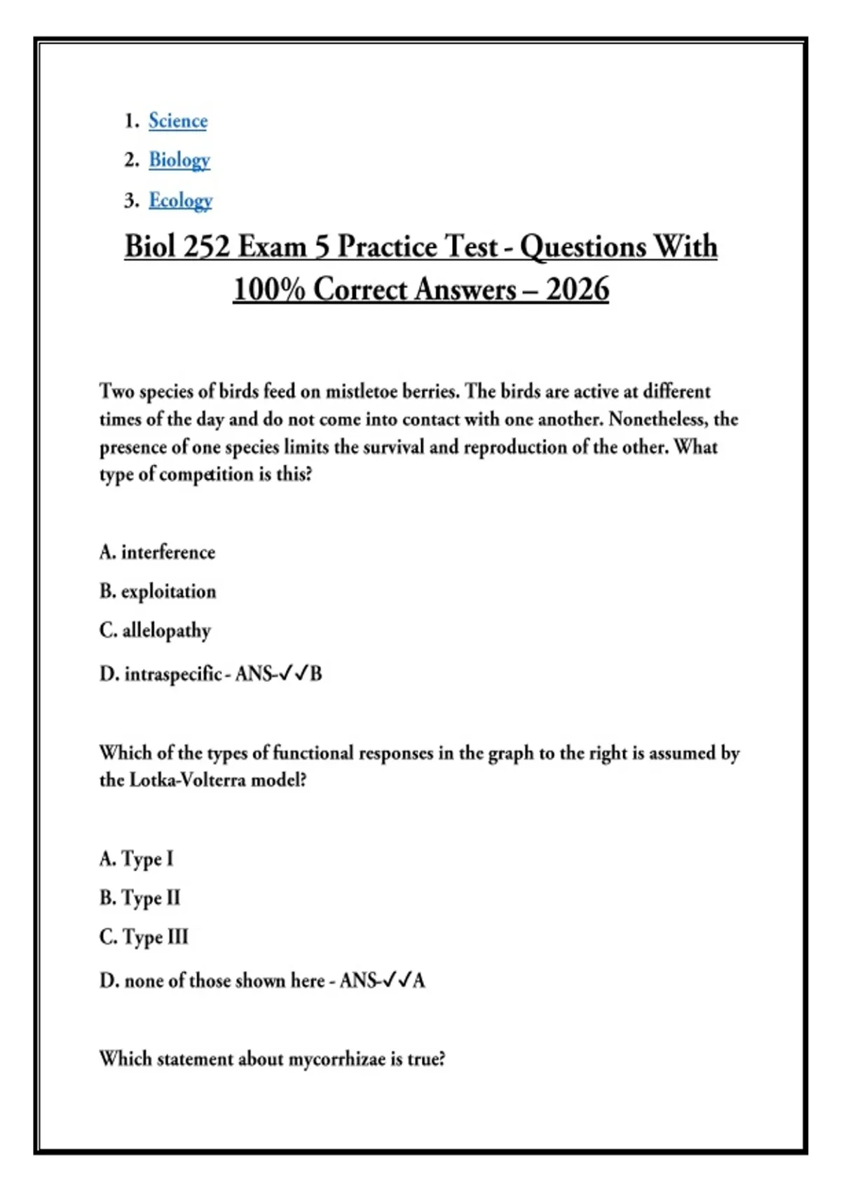 Biol 252 Exam 5 Practice Test - Questions With 100% Correct Answers ...