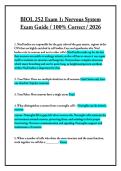 BIOL 252 Exam 1 Study Guide - 100&percnt; Complete Solved Solution - Q&A - 2026&comma; BIOL 252 Exam 1 Review Questions With 100&percnt; Correct Answers 2026&comma; BIOL 252 Exam 1- Nervous System Exam Guide - 100&percnt; Correct - 2026&comma; BIOL 252 Exam 2 Practice Test Questions With 100&percnt; 