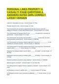 PERSONAL LINES PROPERTY & CASUALTY EXAM QUESTIONS & ANSWERS RATED 100&percnt; CORRECT LATEST VERSION