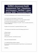 NUR631-Advanced Health Assessment Test 1 Questions and Answers &vert; Verified &vert; Latest Update 2026 &vert; Guaranteed Pass