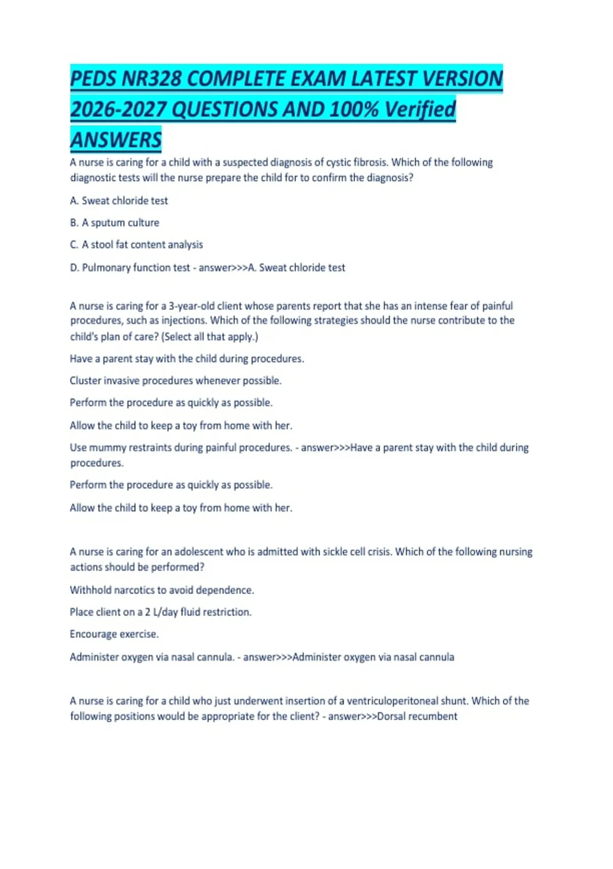 Peds R.pdf PEDS NR328 COMPLETE EXAM LATEST VERSION QUESTIONS AND 100- Verified ...