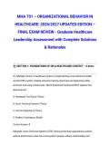 MHA 701 &ndash; ORGANIZATIONAL BEHAVIOR IN HEALTHCARE&colon; 2026&sol;2027 UPDATED EDITION &ndash; FINAL EXAM REVIEW - Graduate Healthcare Leadership Assessment with Complete Solutions & Rationales