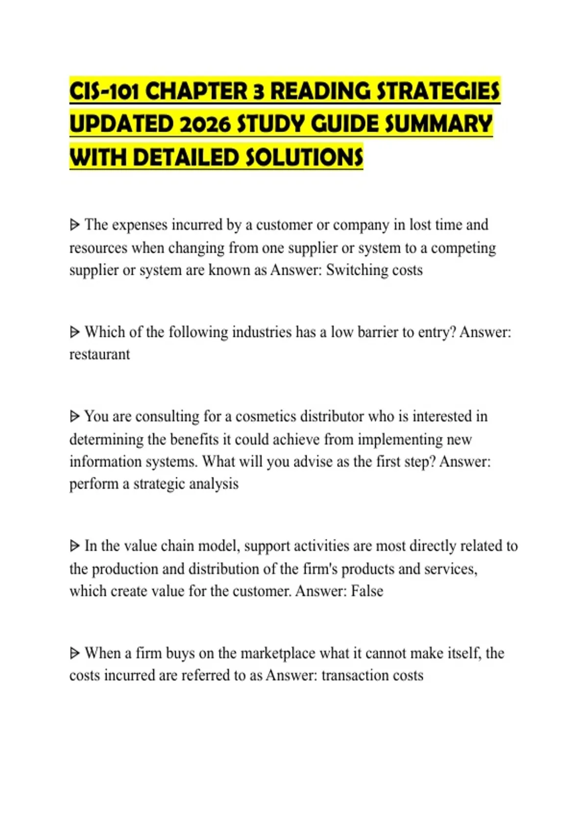 CIS-101 CHAPTER 3 READING STRATEGIES UPDATED 2026 STUDY GUIDE SUMMARY ...