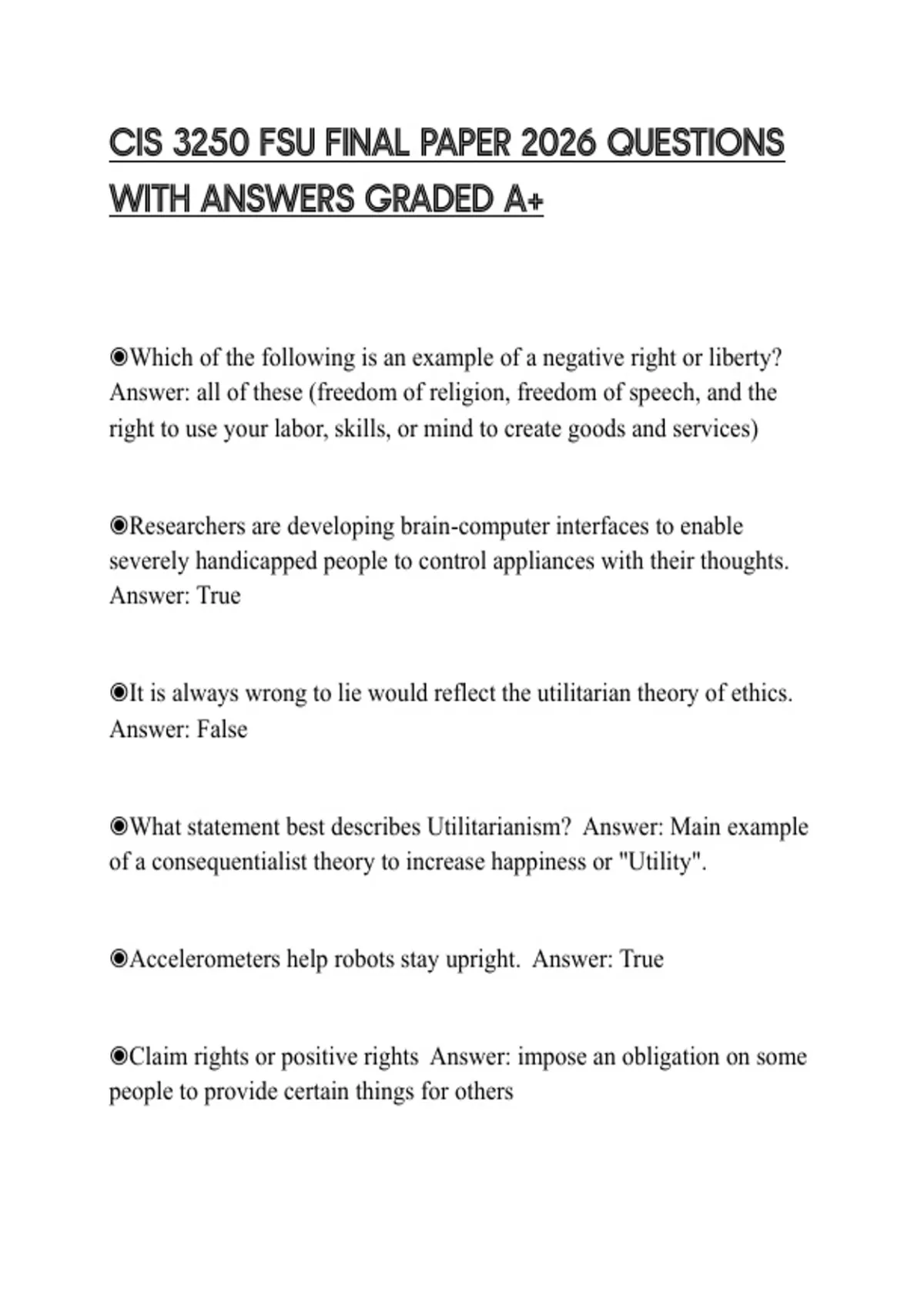 CIS 3250 FSU FINAL PAPER 2026 QUESTIONS WITH ANSWERS GRADED A+ - CIS ...