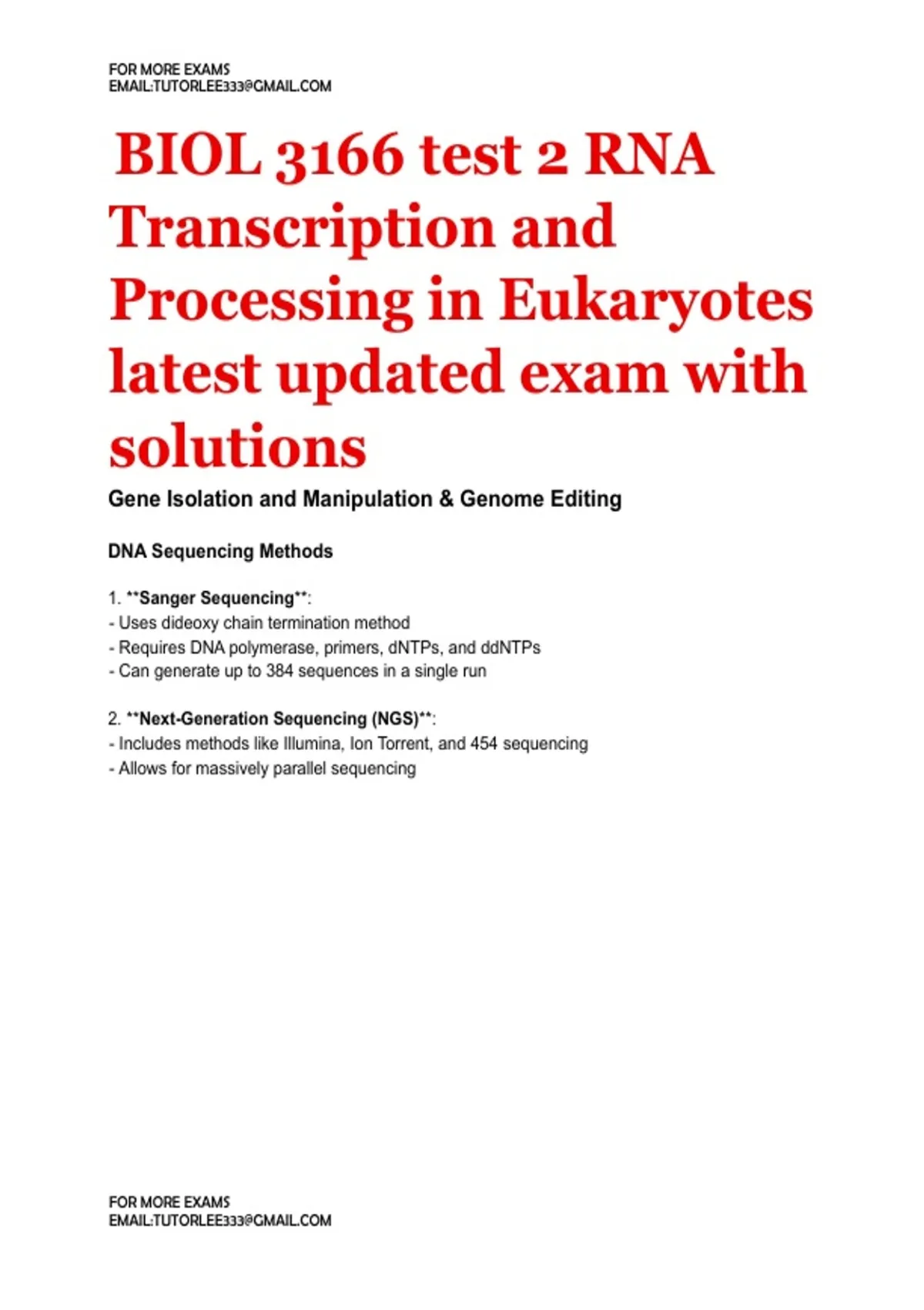 3166 BIOL 3166 test 2 RNA Transcription and Processing in Eukaryotes latest ...