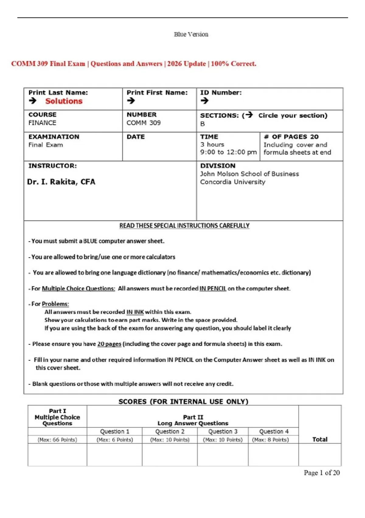 COMM 309 Final Exam | Questions and Answers | 2026 Update | 100% ...
