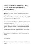 LAW OF CONTRACTS EXAM SCRIPT 2026 QUESTIONS WITH VERIFIED ANSWERS ALREADY PASSED