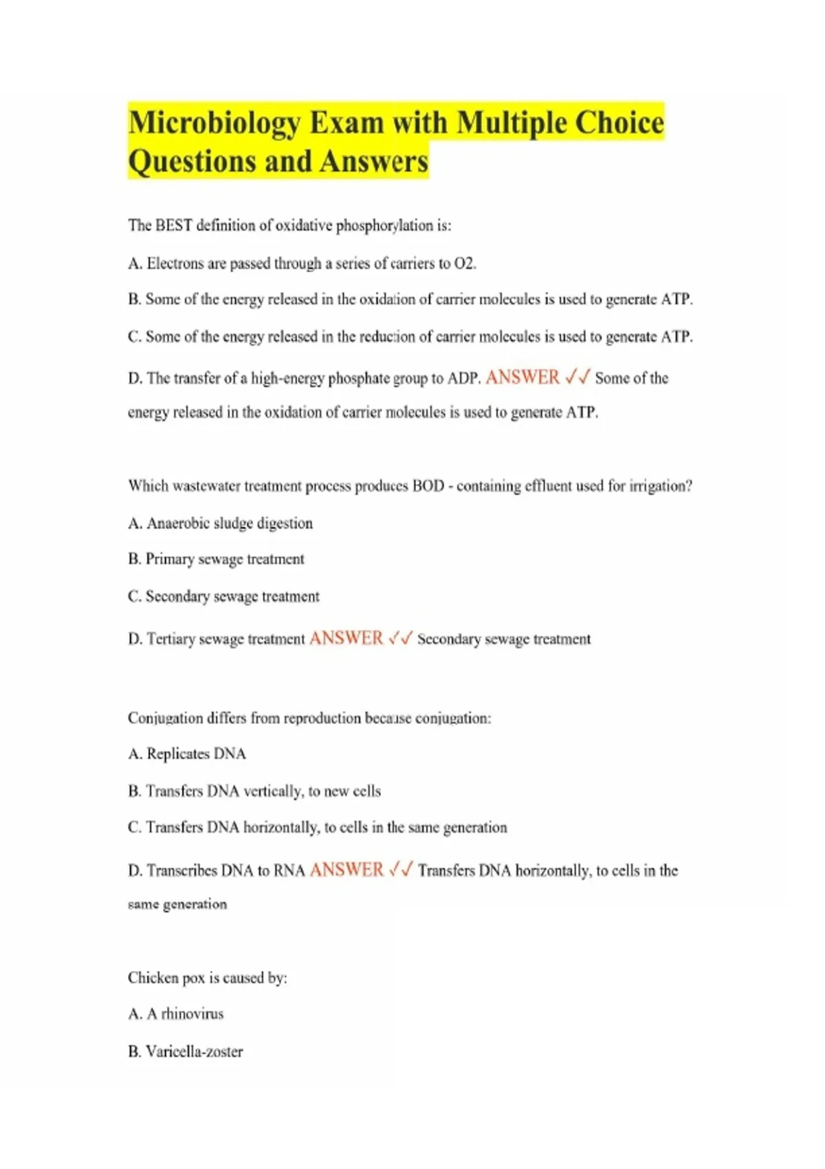 Microbiology Exam with Multiple Choice Questions and Answers - Microbiology - Stuvia US