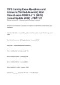 TIPS training Exam Questions and Answers &lpar;Verified Answers&rpar; Most Recent exam COMPLETE &lpar;2026&rpar; &lpar;Latest Update 2026&rpar; UPDATE&excl;&excl;