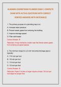 ALABAMA JOURNEYMAN PLUMBER EXAM &vert; COMPLETE EXAM WITH ACTUAL QUESTIONS WITH CORRECT VERIFIED ANSWERS WITH RATIONALES