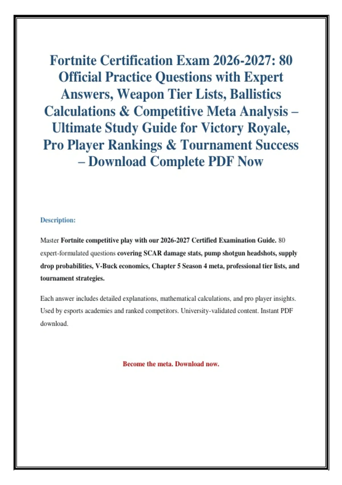 Fortnite Exam 2026: 80 Questions & Answers - Fortnite 2026 - Stuvia US