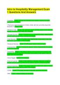 Intro to Hospitality Management Exam 1 Questions And Answers