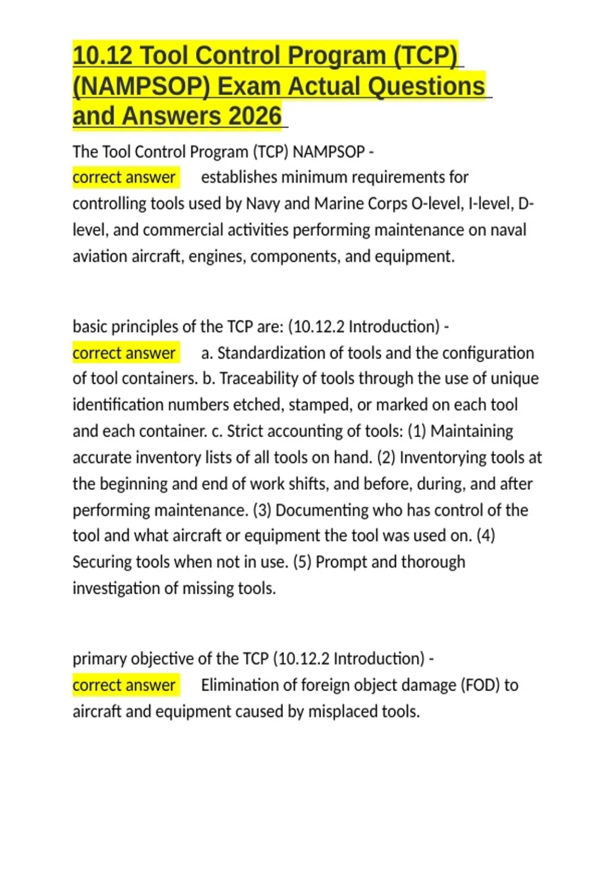 Tool Control Program Examples 10.12 Tool Control Program (TCP) (NAMPSOP) Exam Actual Questions and ...
