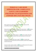 PERSONAL CARE HOME ADMINISTRATOR&colon; COMPLIANCE&comma; SAFETY&comma; AND LEADERSHIP STRATEGIES&period; EXAM QUESTIONS AND ANSWERS 100&percnt; PASS 2026 UPDATE&period;