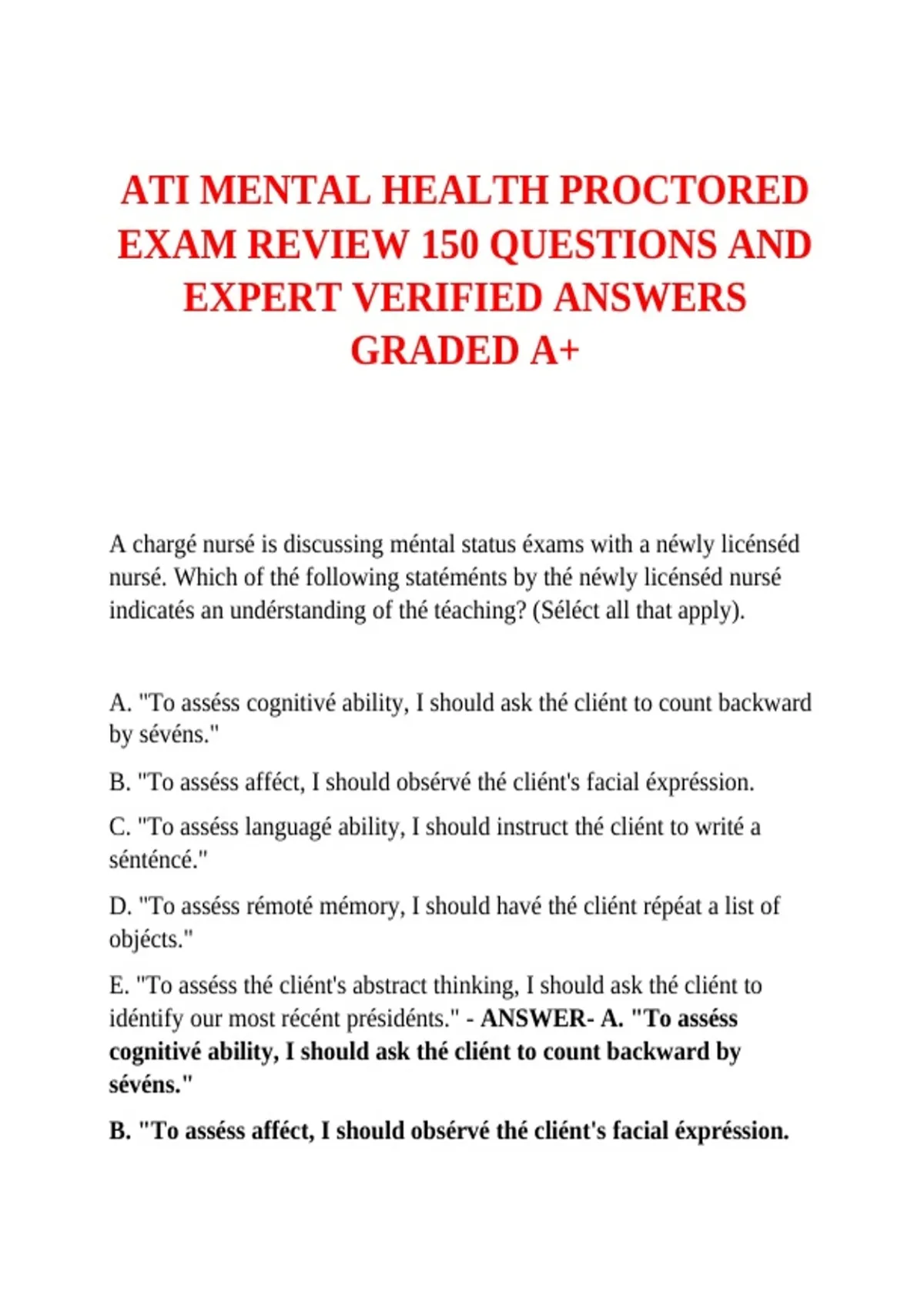 ATI Mental Health Proctored Exam Review | 150 Questions with Expert ...