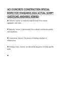 ACI CONCRETE CONSTRUCTION SPECIAL INSPECTOR STANDARDS 2026 ACTUAL SCRIPT QUESTIONS ANSWERS VERIFIED
