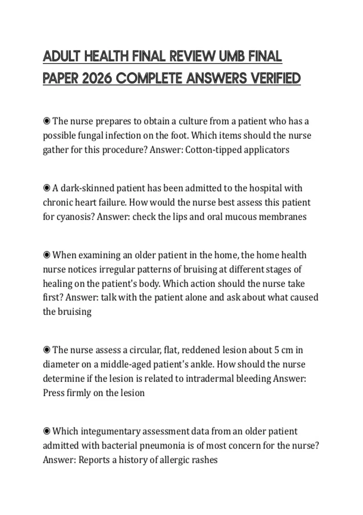 ADULT HEALTH FINAL REVIEW UMB FINAL PAPER 2026 COMPLETE ANSWERS ...
