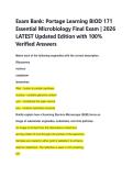 Exam Bank&colon; Portage Learning BIOD 171  Essential Microbiology Final Exam &vert; 2026  LATEST Updated Edition with 100&percnt;  Verified Answers 