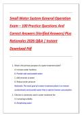 Small Water System General Operation  Exam &ndash; 100 Practice Questions And  Correct Answers &lpar;Verified Answers&rpar; Plus  Rationales 2026 Q&A &vert; Instant  Download Pdf 