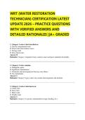 WRT &lpar;WATER RESTORATION  TECHNICIAN&rpar; CERTIFICATION LATEST  UPDATE 2026 &ndash; PRACTICE QUESTIONS  WITH VERIFIED ANSWERS AND  DETAILED RATIONALES &vert;&vert;A&plus; GRADED 